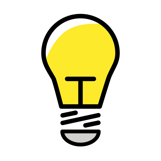 Das Bild zeigt das OpenMojis-Symbol einer gelben Glühbirne und wird hier zur Darstellung des Satzes "Ich habe eine Idee" verwendet.